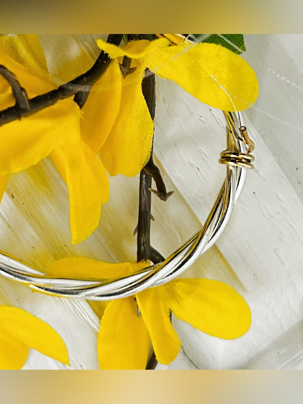 Elegant Two-Tone Twisted Cable Cuff Bracelet - Silver and Gold - Picture 10 of 11